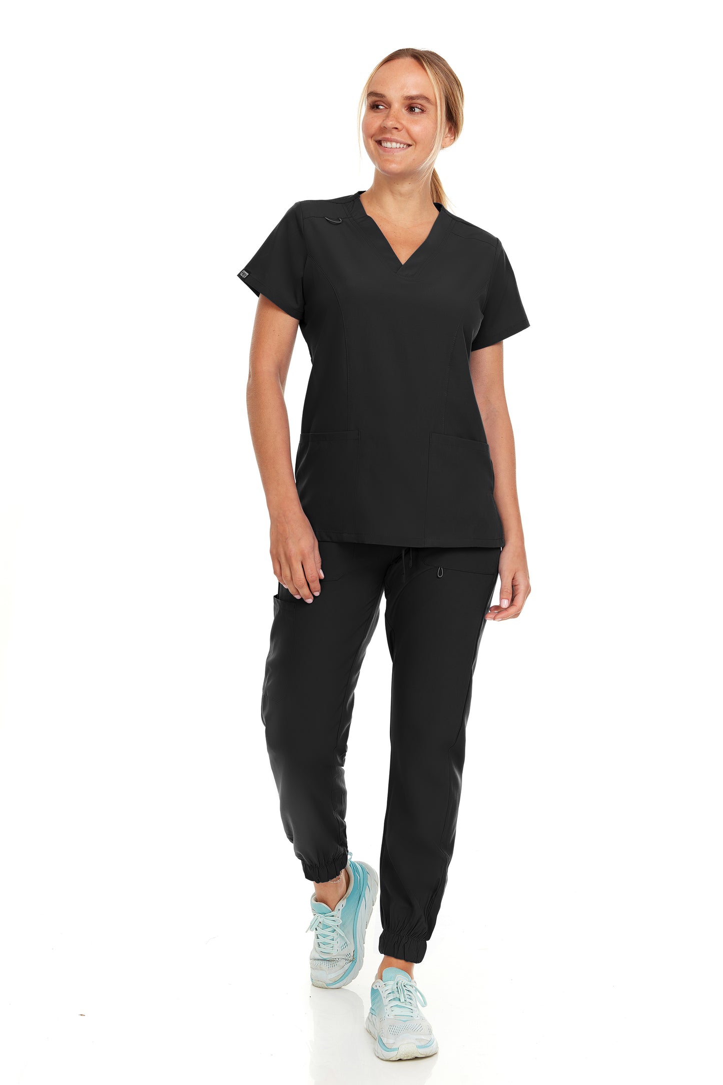 Hey Nurse Budget Friendly 4way stretch scrub pant jogger. Black and Pewter