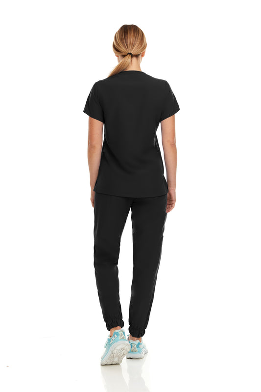 Hey Nurse Budget Friendly 4way stretch scrub top. Black and Pewter