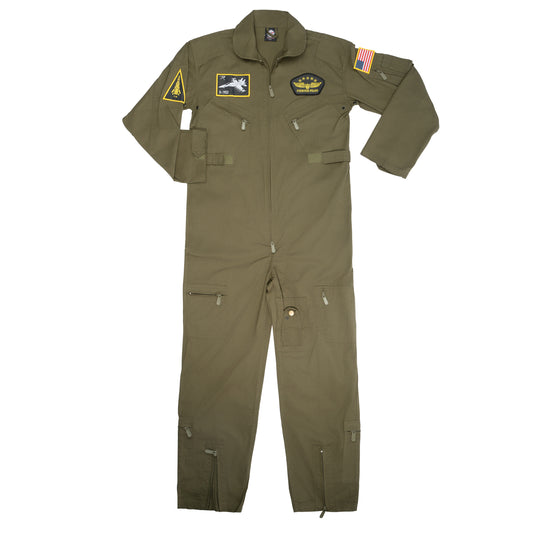 Kid's Flight Coverall With Patches - Olive Drab