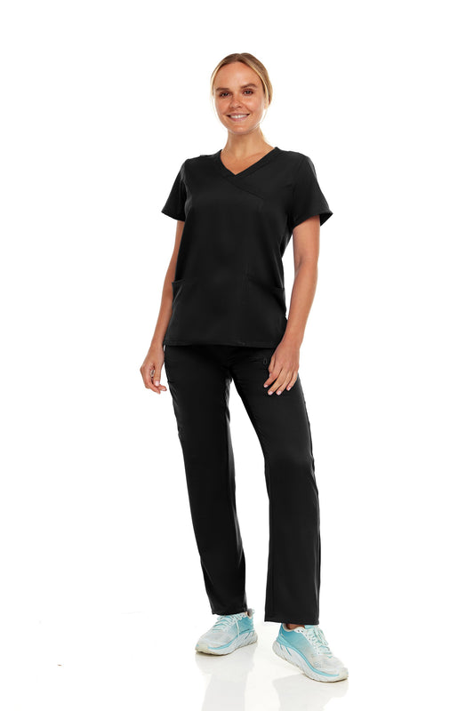 Hey Scrub Set : Mock Wrap Scrub Top & Straight Leg Scrub Pant