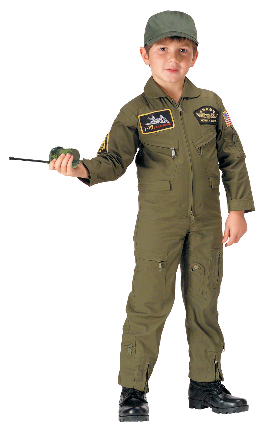Kid's Flight Coverall With Patches - Olive Drab